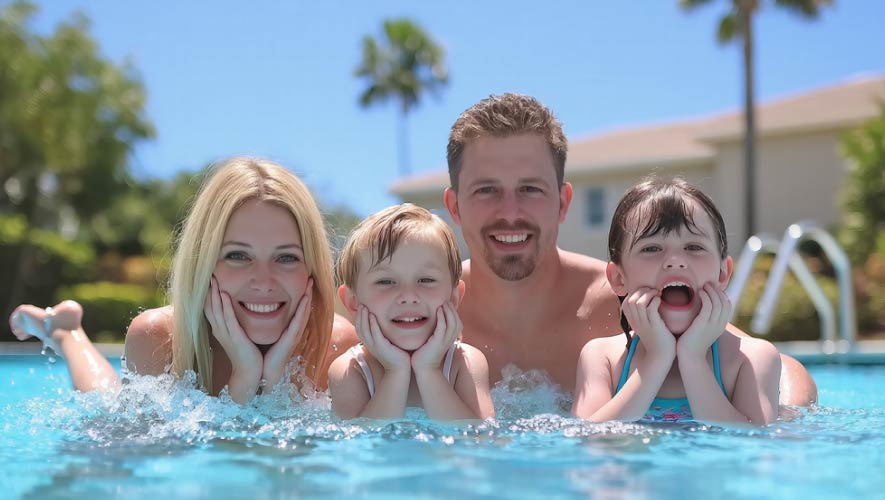 Happy Family in the Pool with a Pool Liner